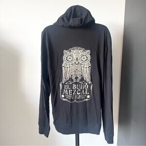 El Buho Mezcal Black Hooded Long Sleeve Zip Up Lightweight Hoodie Size L